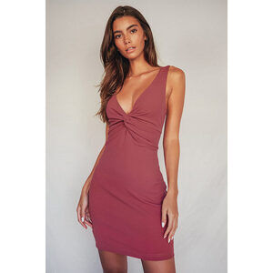 Lulus Must Be A Twist Of Fate Rusty Rose Bodycon Mini Dress Pink - Size L